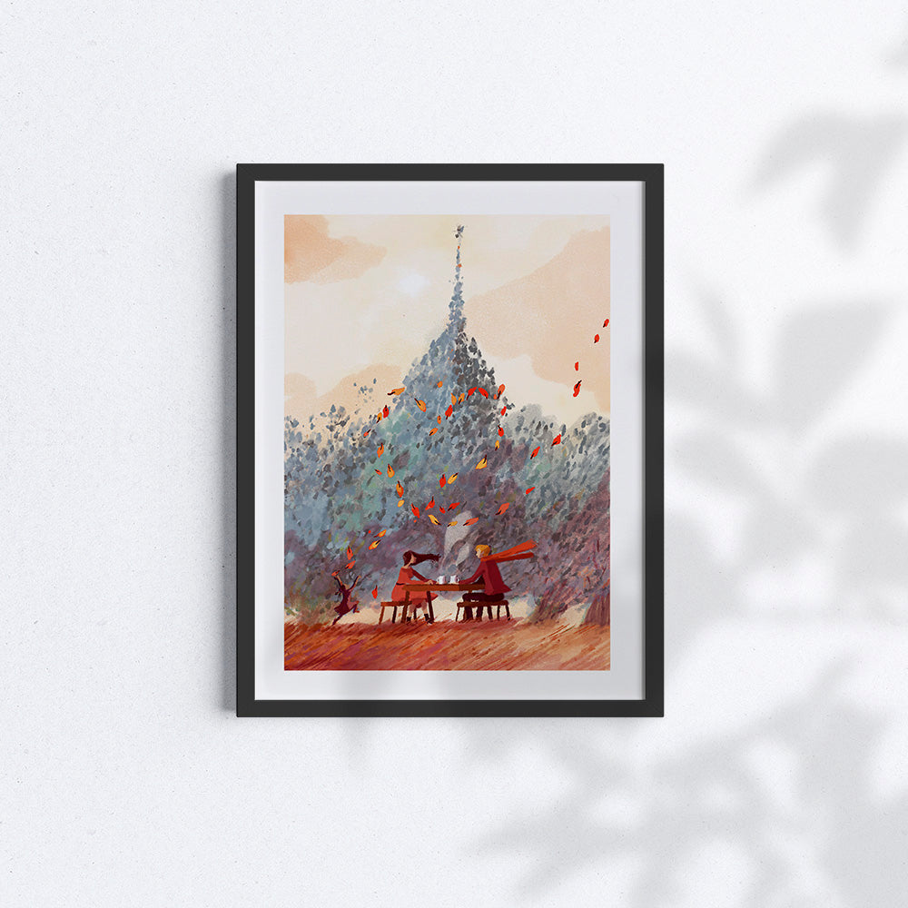 Illustrazione "Amore sotto la mole" con cornice di legno nero.