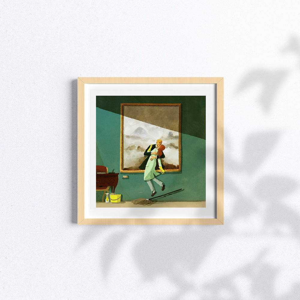 Poster "Art love" in formato quadrato con cornice di legno naturale.