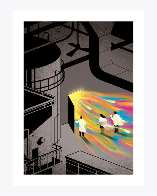 "Rainbow factory" illustrazione di Davide Bonazzi.