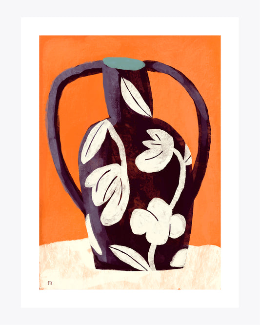 Black vase white flowers