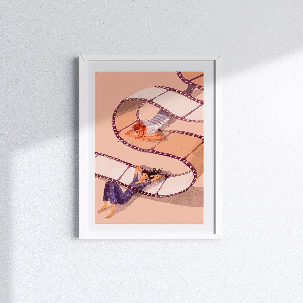 Poster "Memories" che rappresenta una coppia di amanti. Qui con una cornice bianca.